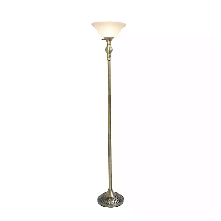 Floor Lamps-Kirklands Home Antique Brass and Marbleized Glass Torchiere Gray