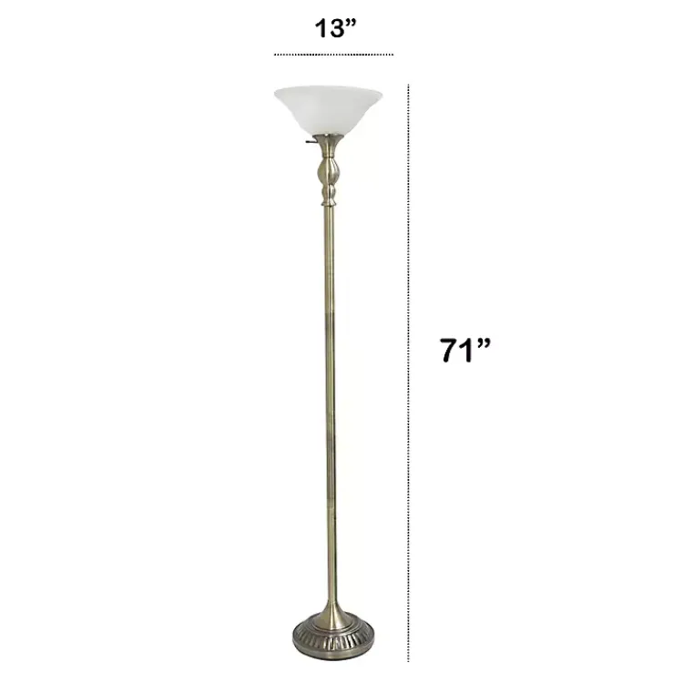 Floor Lamps-Kirklands Home Antique Brass and Marbleized Glass Torchiere Gray