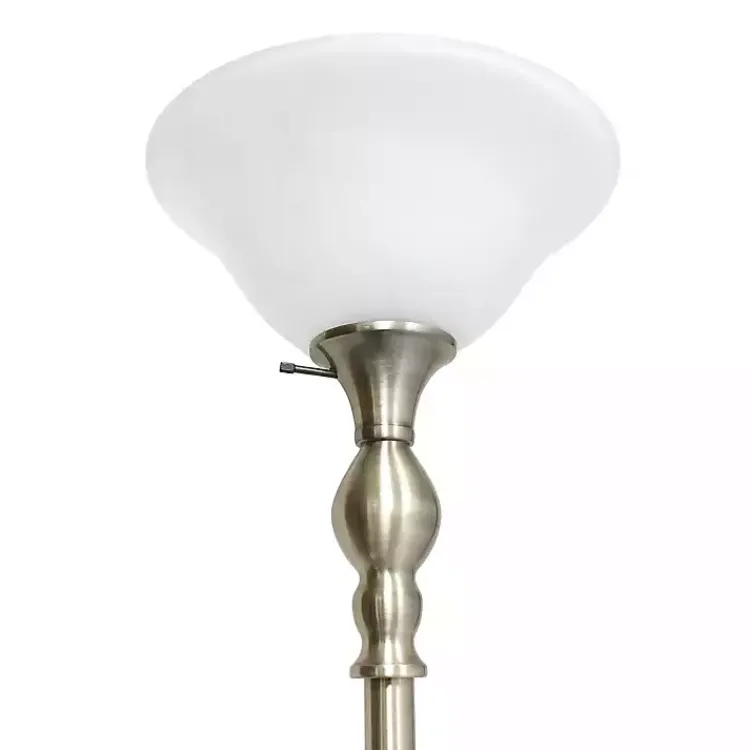 Floor Lamps-Kirklands Home Antique Brass and Marbleized Glass Torchiere Gray