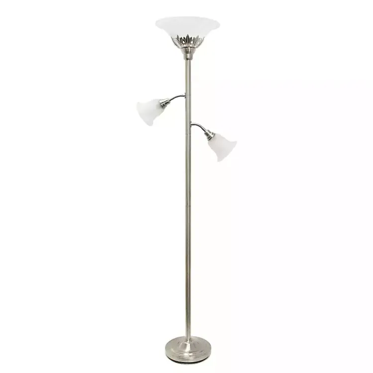 Floor Lamps-Kirklands Home Brushed Nickel 3-Scallop Glass Floor Lamp Gray