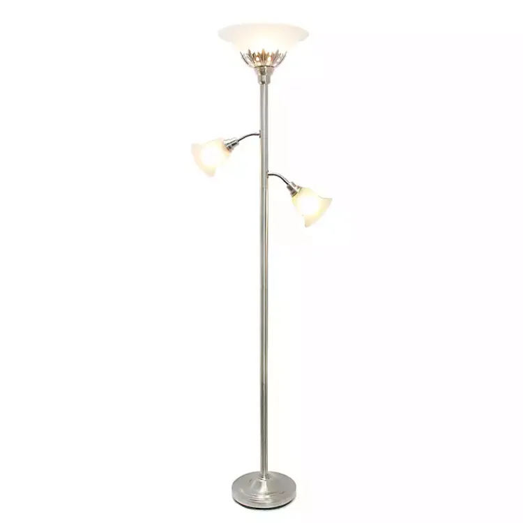 Floor Lamps-Kirklands Home Brushed Nickel 3-Scallop Glass Floor Lamp Gray