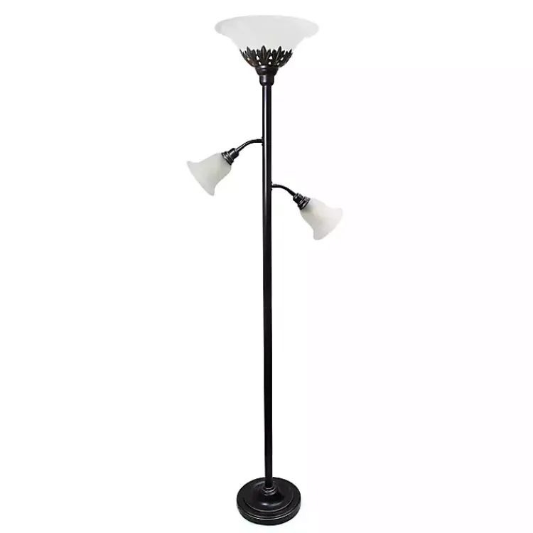 Floor Lamps-Kirklands Home Bronze and White 3-Scallop Glass Floor Lamp Brown