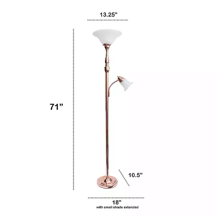 Floor Lamps-Kirklands Home Polished Rose Gold and White Reading Arm Torchiere Pink