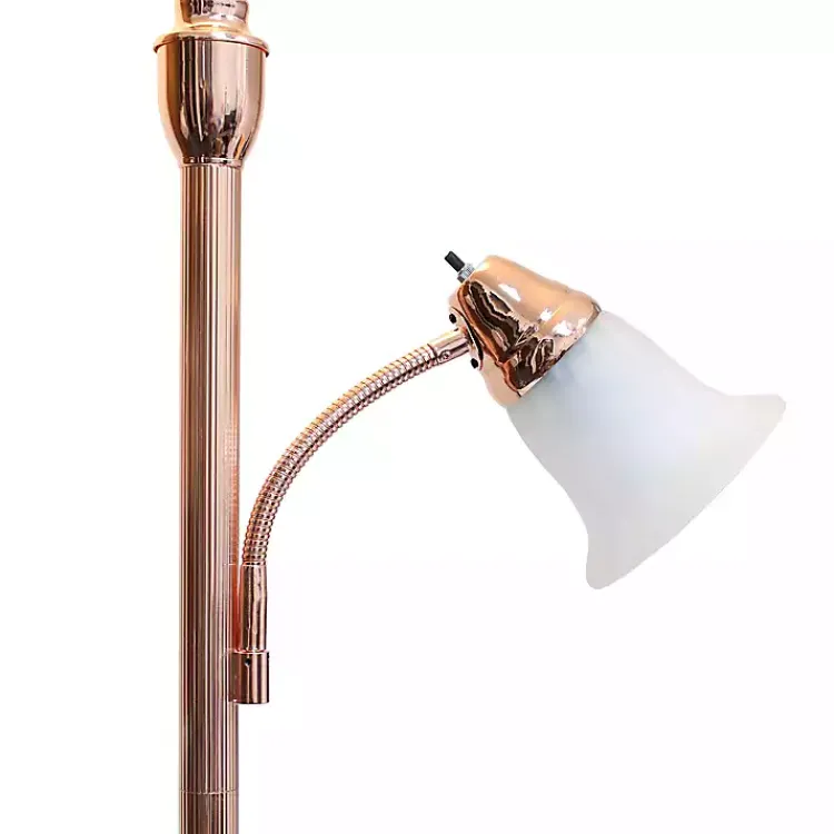 Floor Lamps-Kirklands Home Polished Rose Gold and White Reading Arm Torchiere Pink