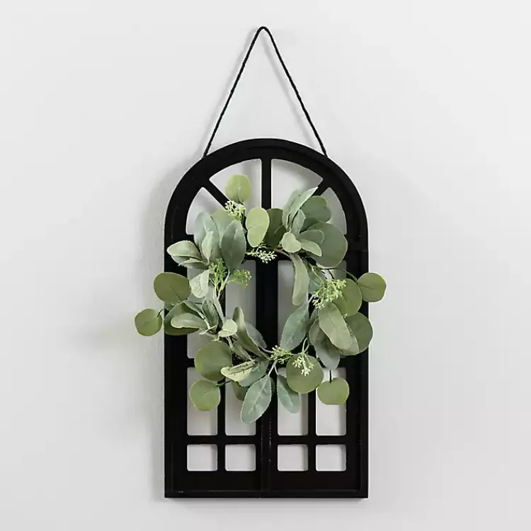 Wall Plaques-Kirklands Home Wood and Mini Wreath Arch Wall Plaque Black