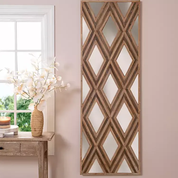 Wall Plaques-Kirklands Home Fir Wood Diamond Mirrored Wall Plaque