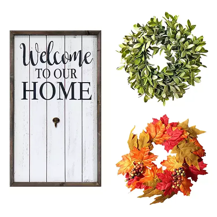 Wall Quotes & Signs-Kirklands Home Welcome Interchangeable Wreath Wall Plaque