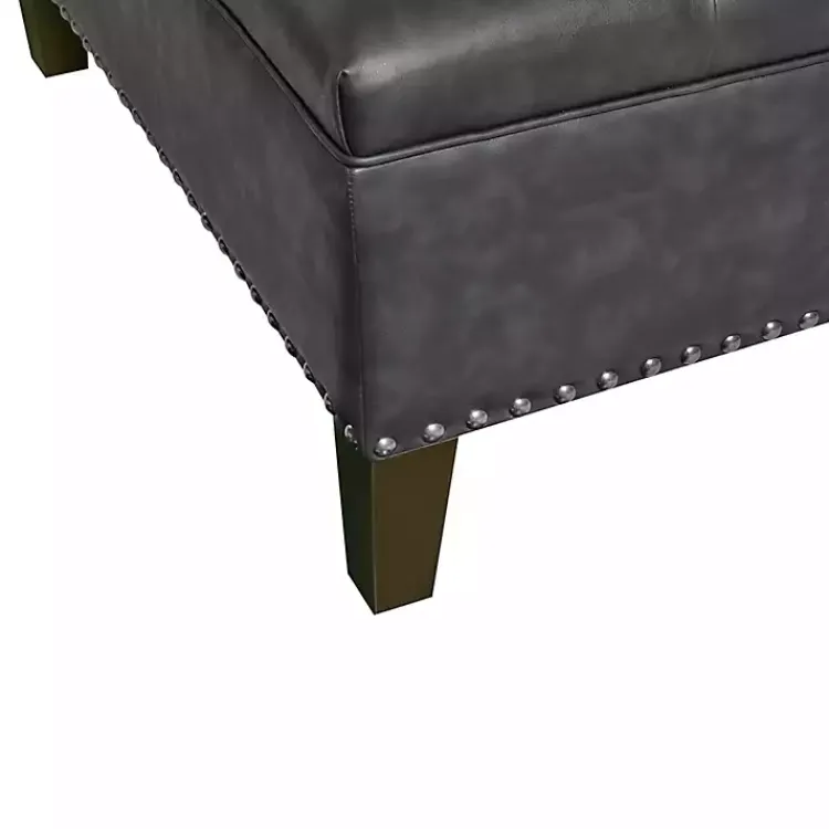Benches & Ottomans-Kirklands Home Charocal Button Tufted Leather Ottoman Gray