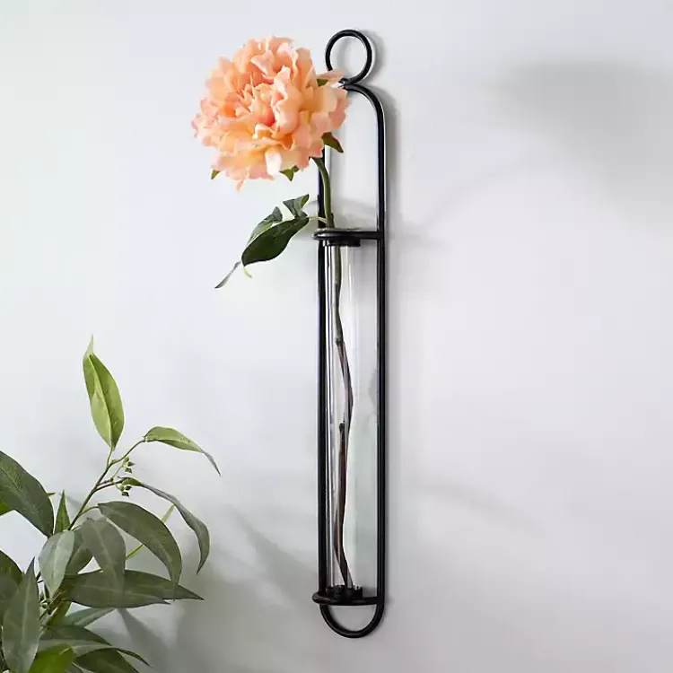 Wall Storage-Kirklands Home Black Singular Glass Wall Budvase