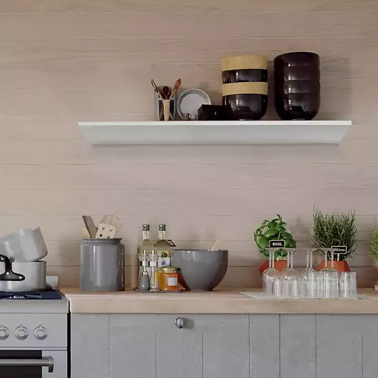 Shelves-Kirklands Home White Wedge Wood Large Floating Shelf