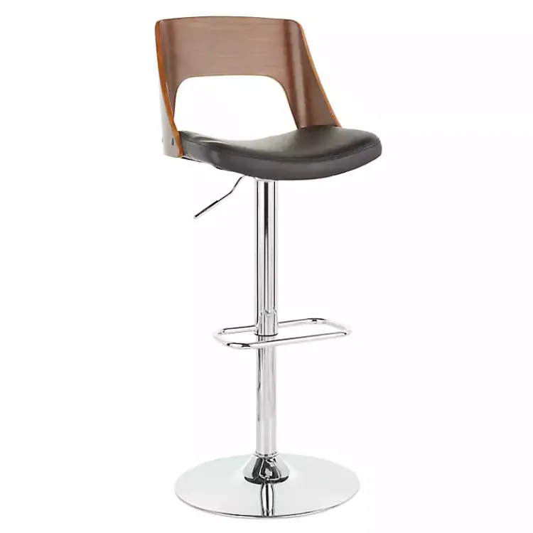 Bar Stools & Counter Height Stools-Kirklands Home Cherry Wood and Leather Swivel Bar Stool Black