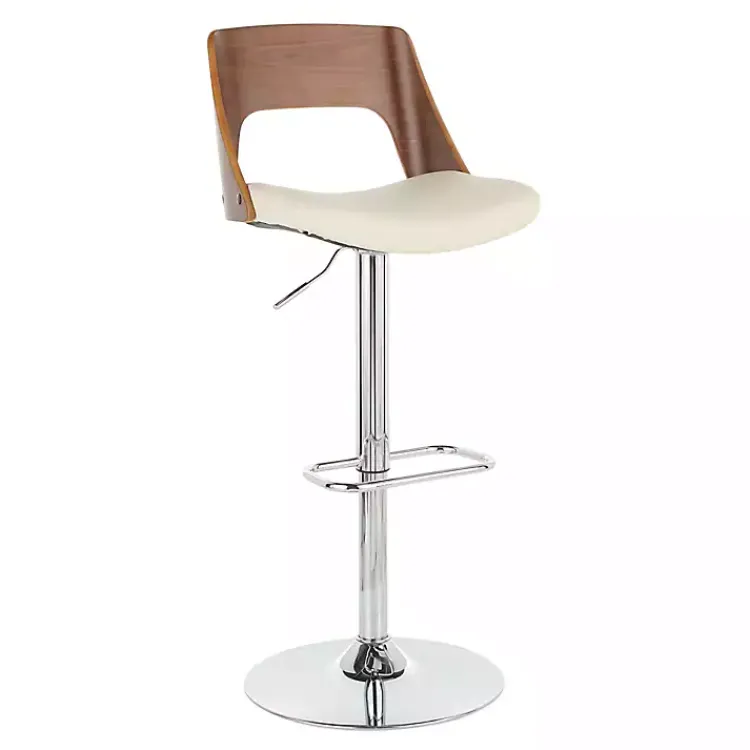 Bar Stools & Counter Height Stools-Kirklands Home Cherry Wood and Leather Swivel Bar Stool Ivory