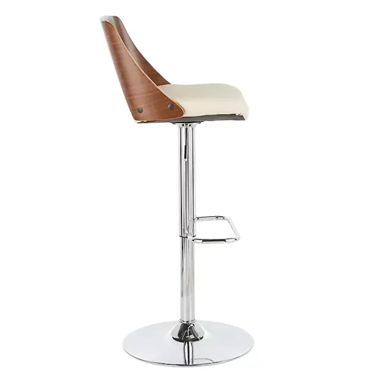 Bar Stools & Counter Height Stools-Kirklands Home Cherry Wood and Leather Swivel Bar Stool Ivory