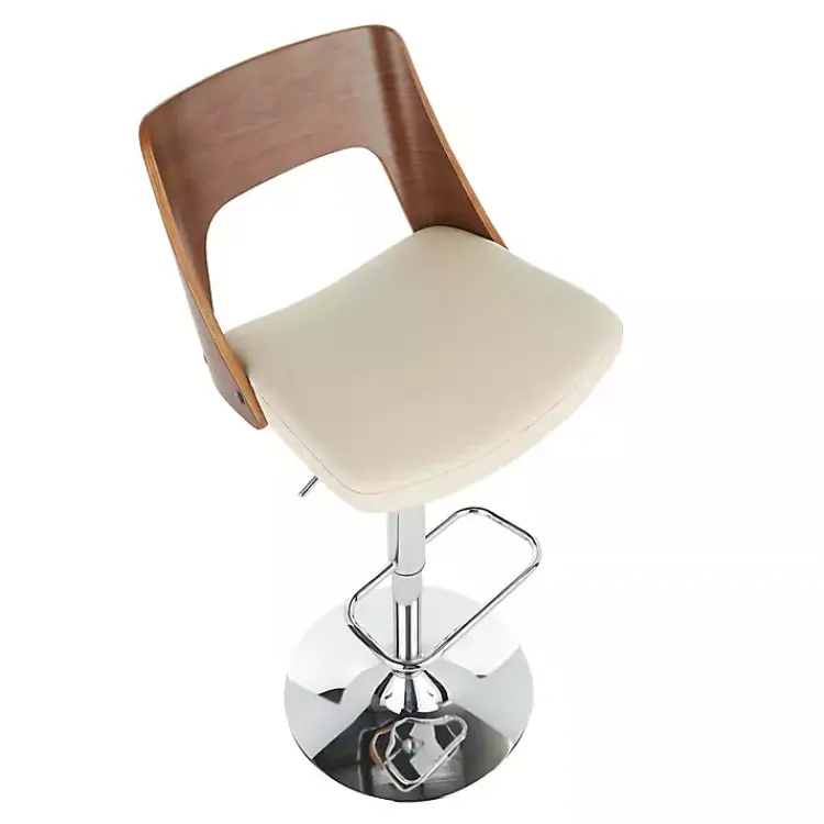 Bar Stools & Counter Height Stools-Kirklands Home Cherry Wood and Leather Swivel Bar Stool Ivory