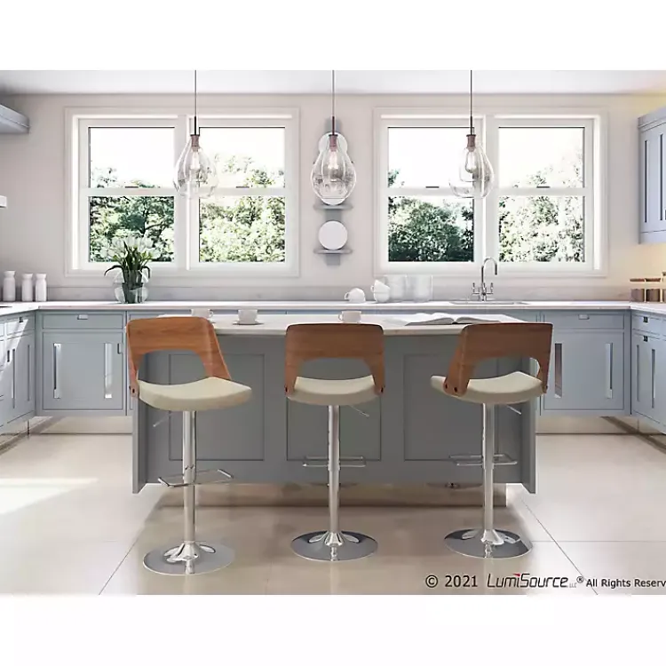 Bar Stools & Counter Height Stools-Kirklands Home Cherry Wood and Leather Swivel Bar Stool Ivory