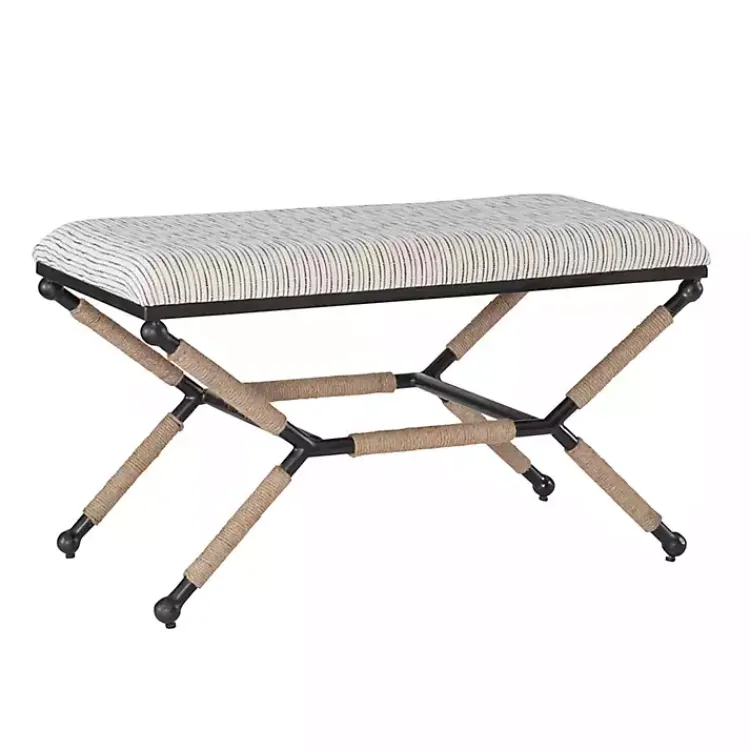 Benches & Ottomans-Kirklands Home Eclectic Black and White Striped X Frame Bench