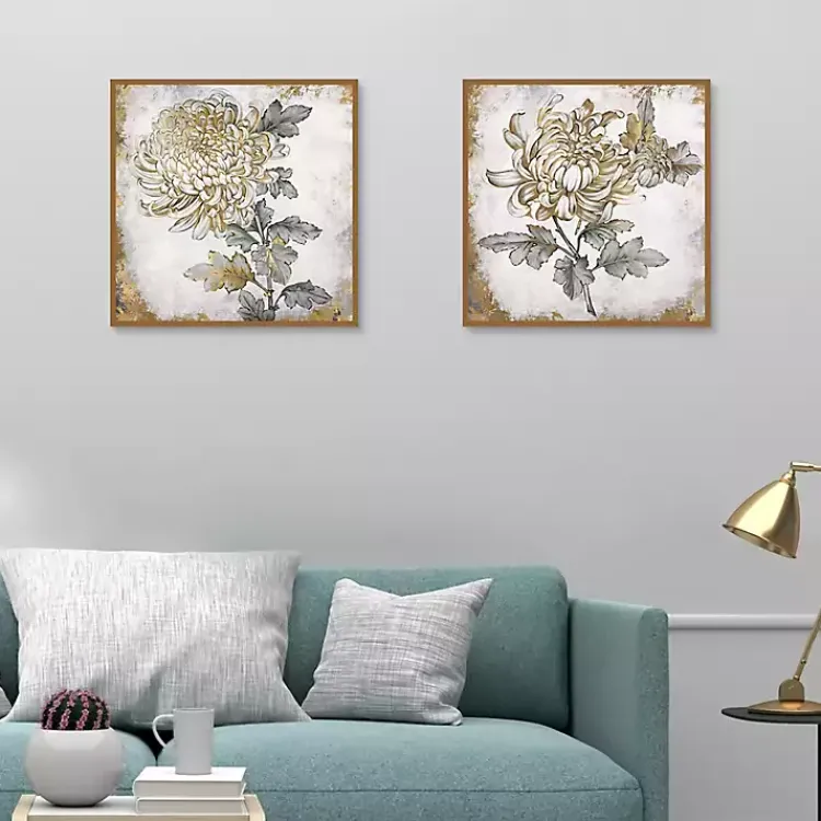 Canvas Art-Kirklands Home Gold Fleur Floral 2-pc. Canvas Art Print Set