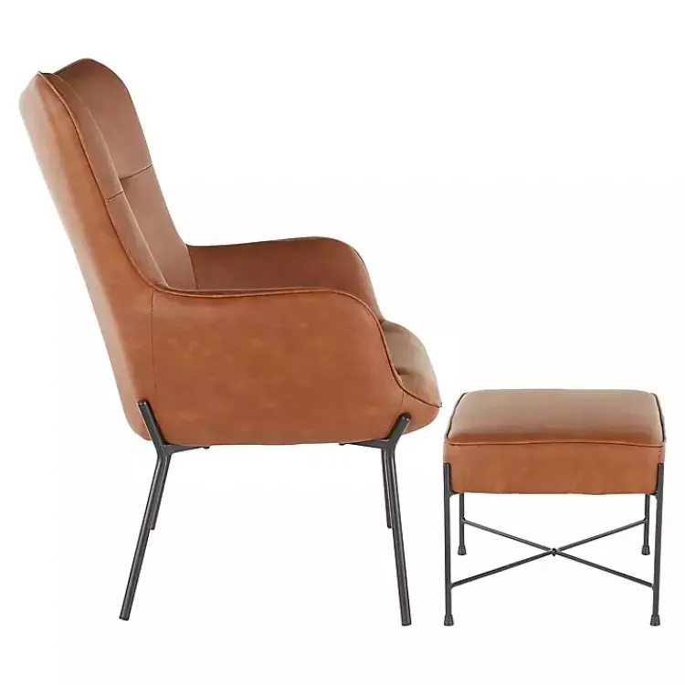 Accent Chairs-Kirklands Home Camel Faux Leather 2-pc. Chair and Ottoman Set Brown