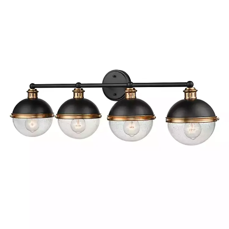 Flush Mount Lighting-Kirklands Home Black Metal and Glass 4-Globe Vanity Light