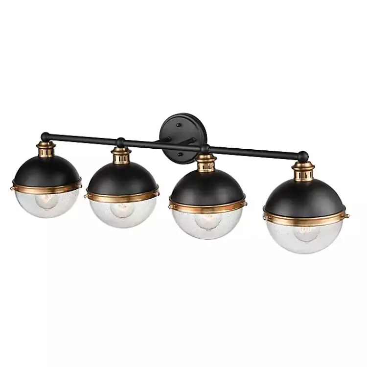 Flush Mount Lighting-Kirklands Home Black Metal and Glass 4-Globe Vanity Light