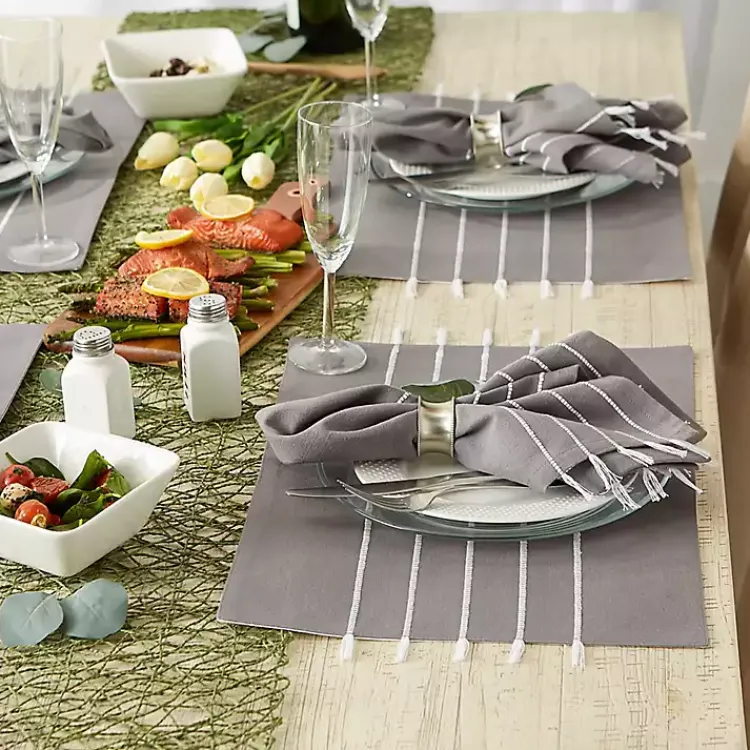 Table Linens-Kirklands Home and White Striped Placemats, Set of 4 Gray