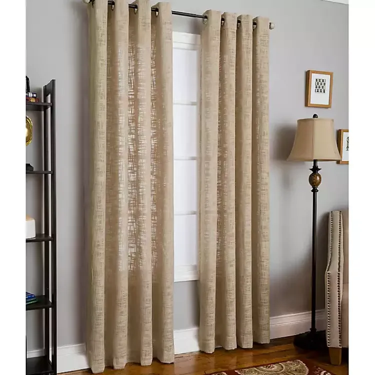 Curtains & Drapes-Kirklands Home Natural Woven Single Curtain Panel, 84 in. Tan