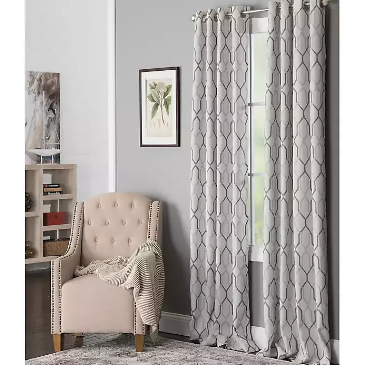 Curtains & Drapes-Kirklands Home Mushroom Interlock Single Curtain Panel, 84 in.