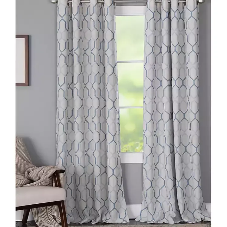 Curtains & Drapes-Kirklands Home Blue Interlock Single Curtain Panel, 84 in.