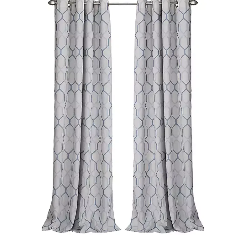 Curtains & Drapes-Kirklands Home Blue Interlock Single Curtain Panel, 84 in.