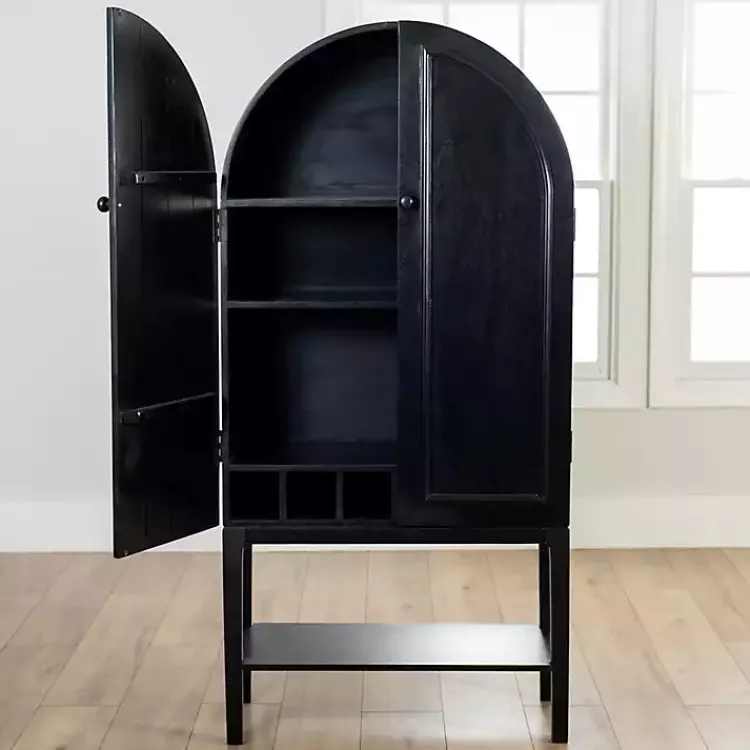 Cabinets & Sideboards-Kirklands Home Black Arch Wood Bar Cabinet