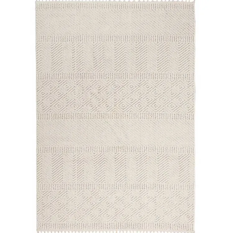 Area Rugs-Kirklands Home Chevron Diamond Tasseled Area Rug, 5x7 Ivory
