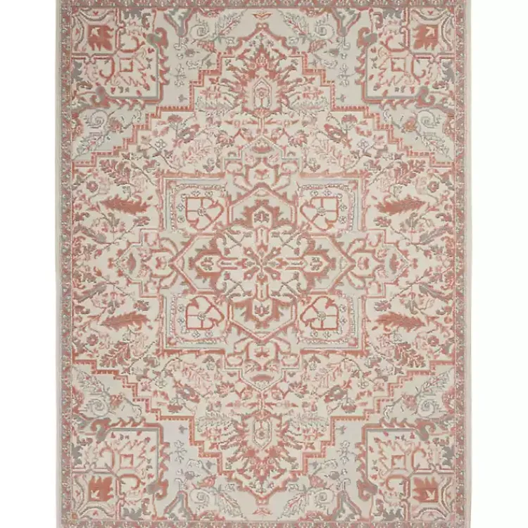Area Rugs-Kirklands Home Ivory and Rose Floral Medallion Area Rug, 5x7