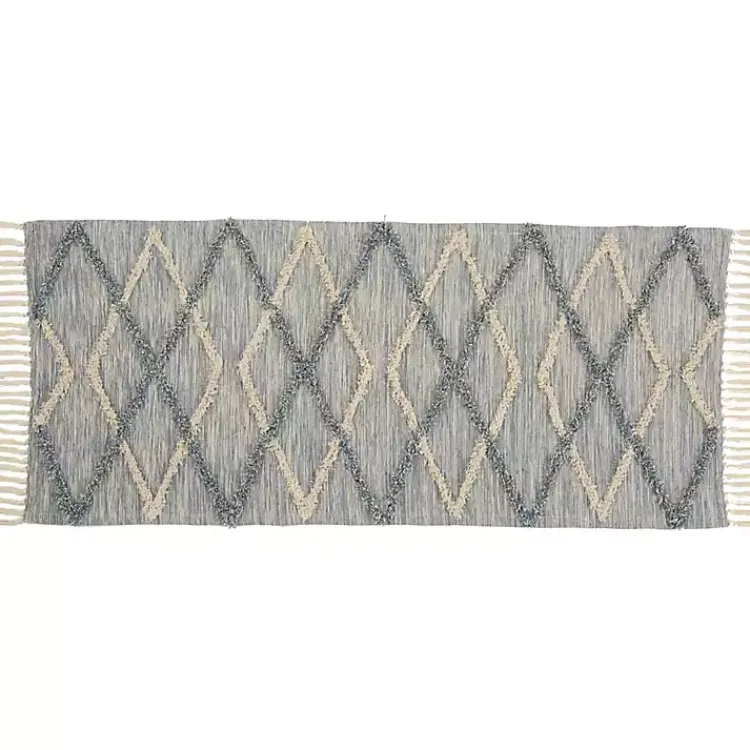 Area Rugs-Kirklands Home Steel Blue Raised Texture Chevron Runner, 2x6