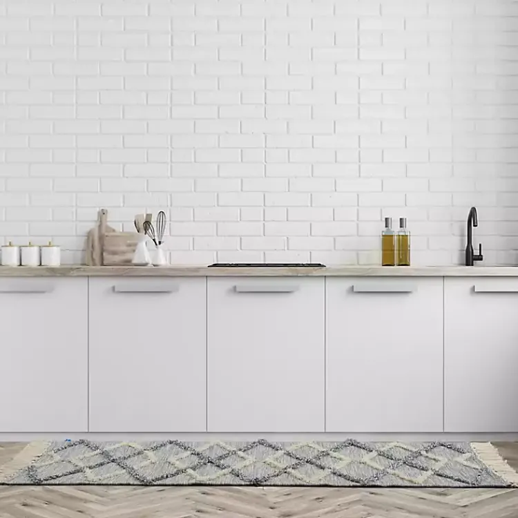 Area Rugs-Kirklands Home Steel Blue Raised Texture Chevron Runner, 2x6