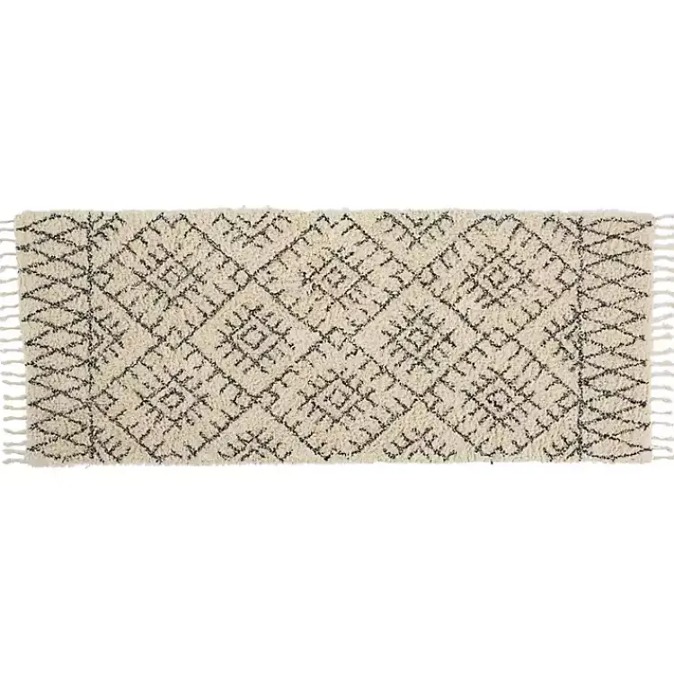 Area Rugs-Kirklands Home Charcoal and Ivory Linear Fringe Runner, 2x6
