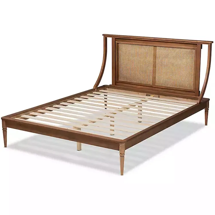 Beds & Headboards-Kirklands Home Walnut Rattan Swooping Queen Platform Bed