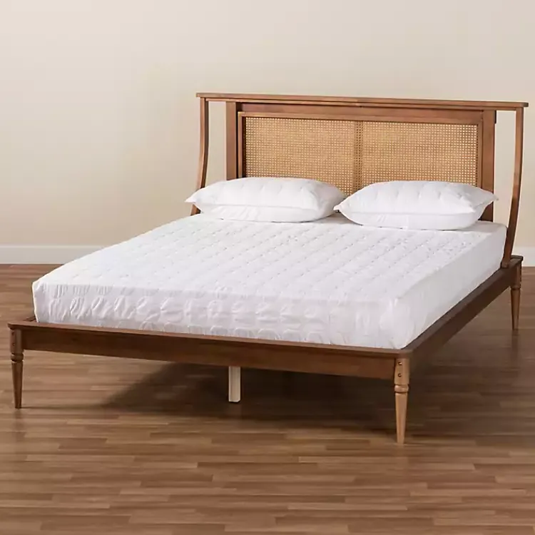 Beds & Headboards-Kirklands Home Walnut Rattan Swooping Queen Platform Bed