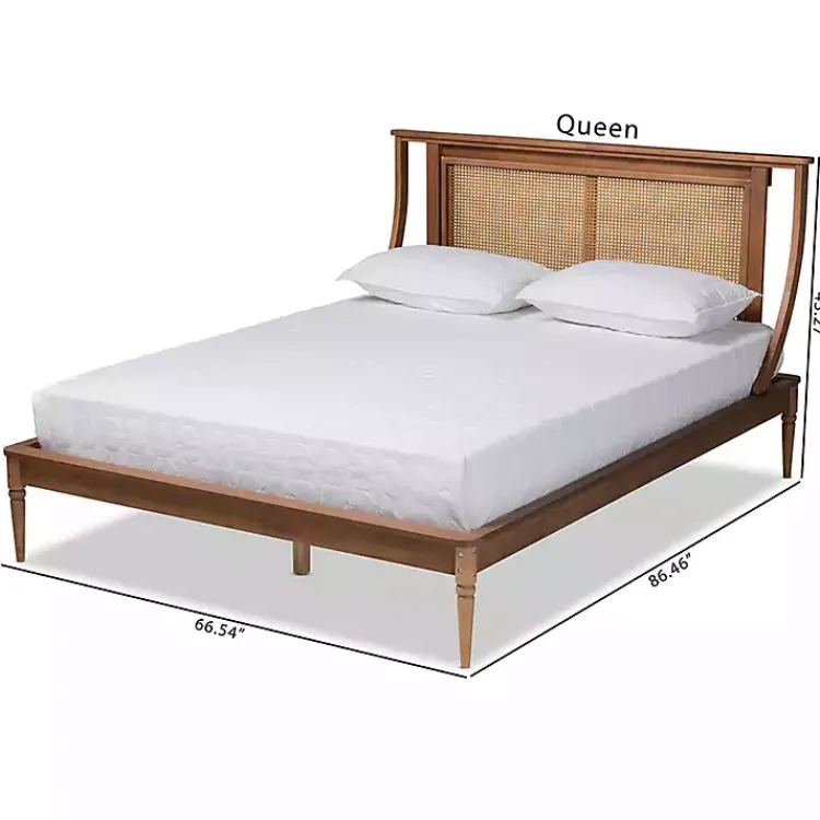 Beds & Headboards-Kirklands Home Walnut Rattan Swooping Queen Platform Bed