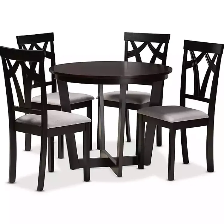 Dining Tables-Kirklands Home Dark Wooden Interlocked Base 5-pc. Dining Set