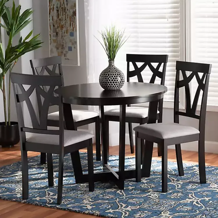 Dining Tables-Kirklands Home Dark Wooden Interlocked Base 5-pc. Dining Set