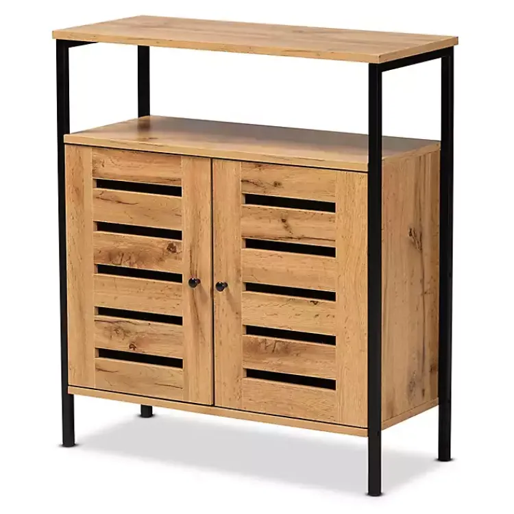 Entryway Furniture-Kirklands Home Slatted Oak Wood Cabinet