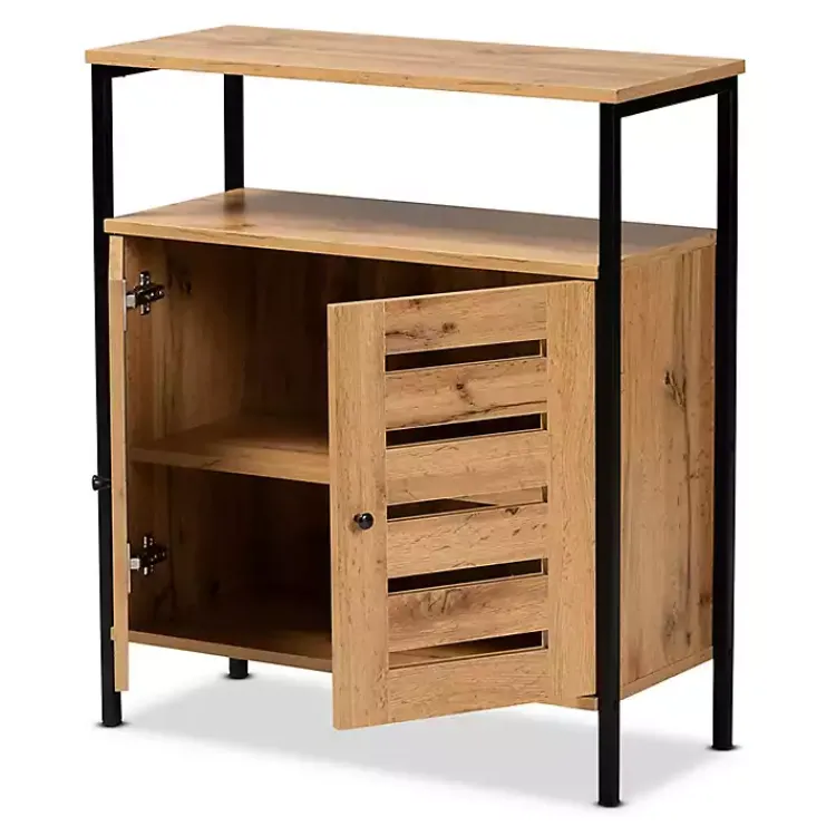 Entryway Furniture-Kirklands Home Slatted Oak Wood Cabinet