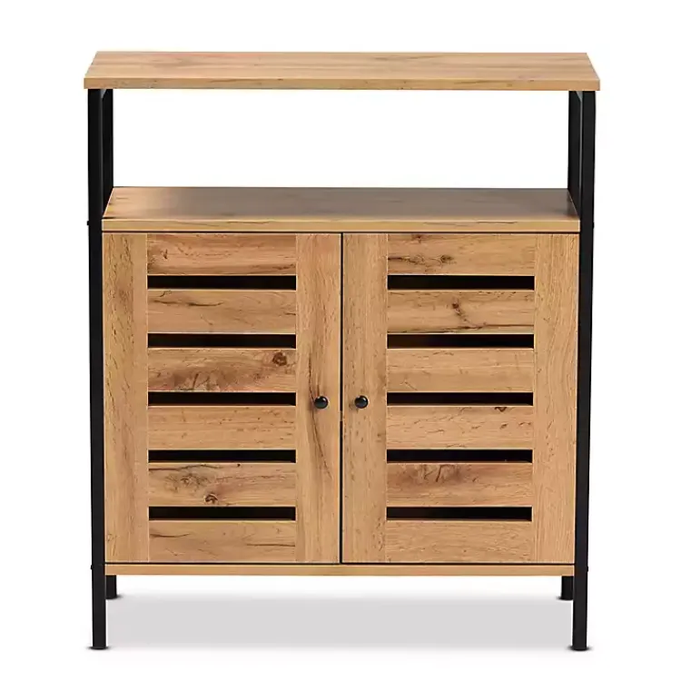 Entryway Furniture-Kirklands Home Slatted Oak Wood Cabinet