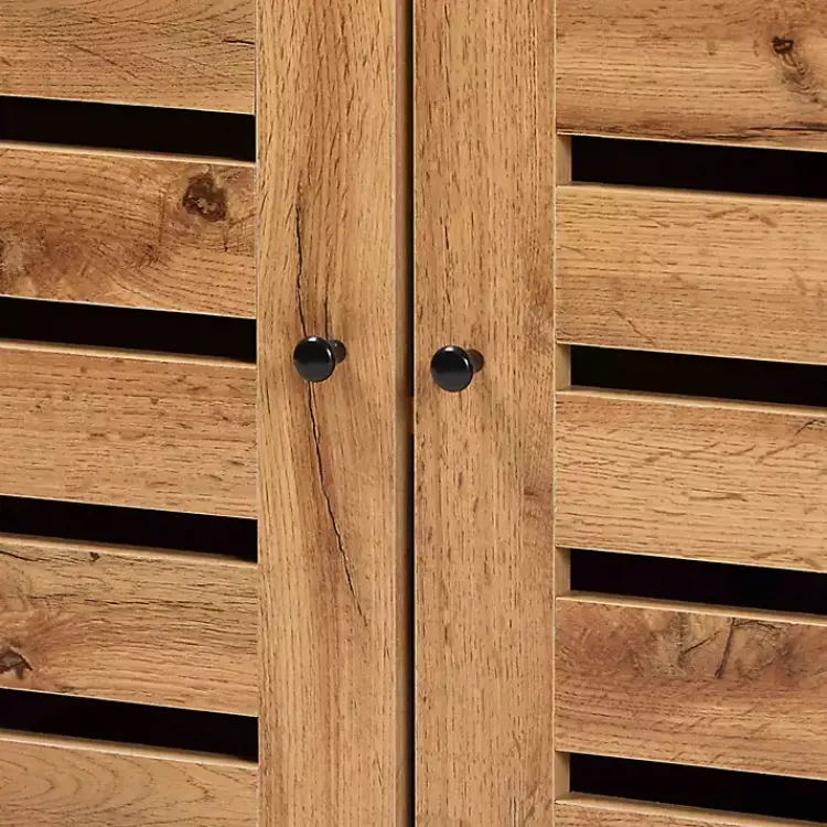 Entryway Furniture-Kirklands Home Slatted Oak Wood Cabinet