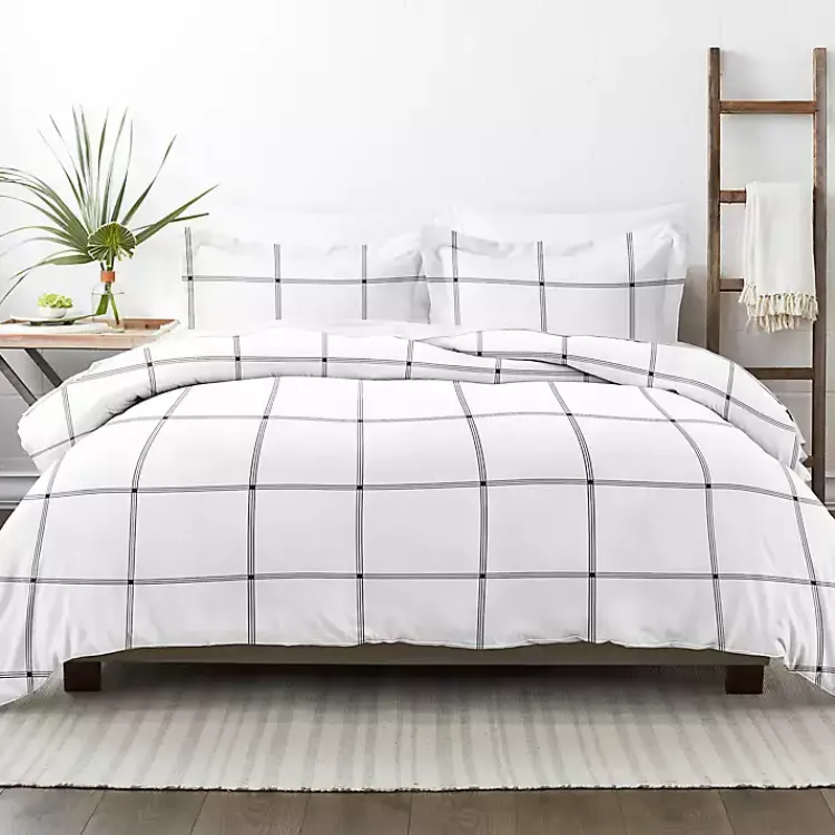 Duvets-Kirklands Home Gray Grid Plaid 3-pc. Micro King Duvet Cover Set