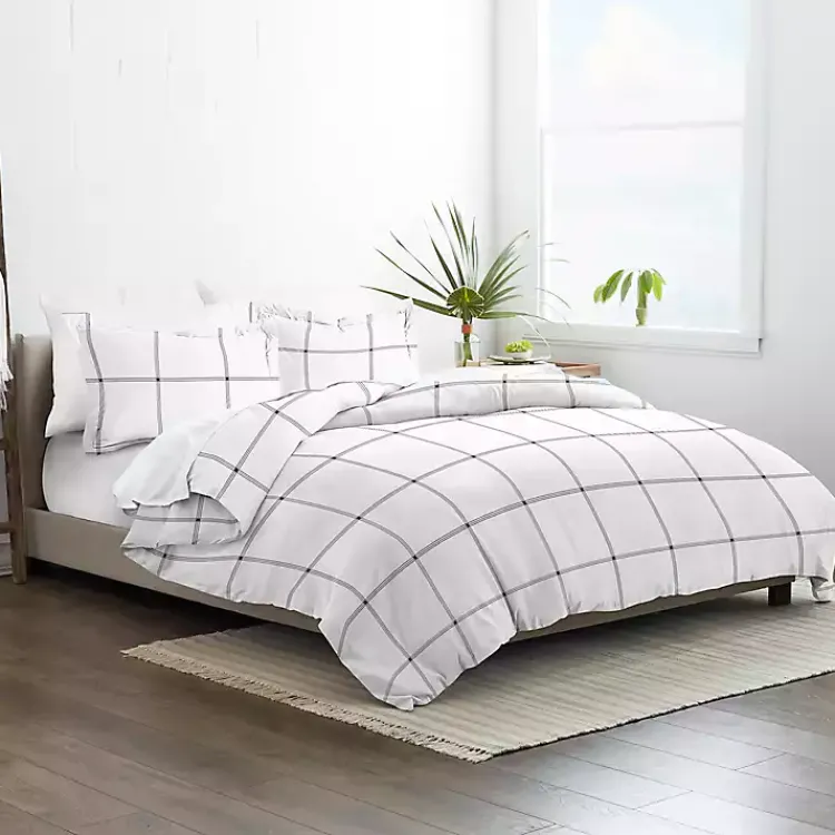 Duvets-Kirklands Home Gray Grid Plaid 3-pc. Micro Queen Duvet Cover Set