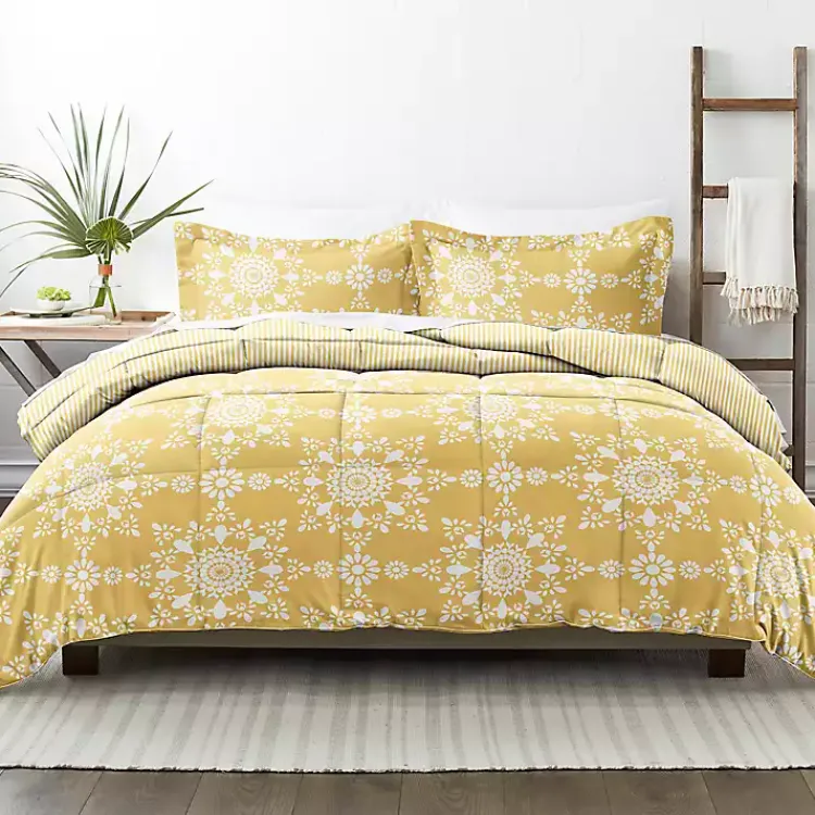 Comforters-Kirklands Home Daisy Medallion King 3-pc. Comforter Set Yellow