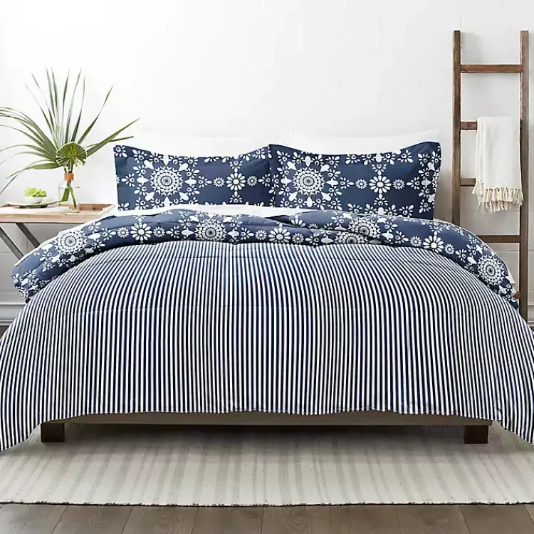 Comforters-Kirklands Home Navy Daisy Medallion Queen 3-pc. Comforter Set Blue