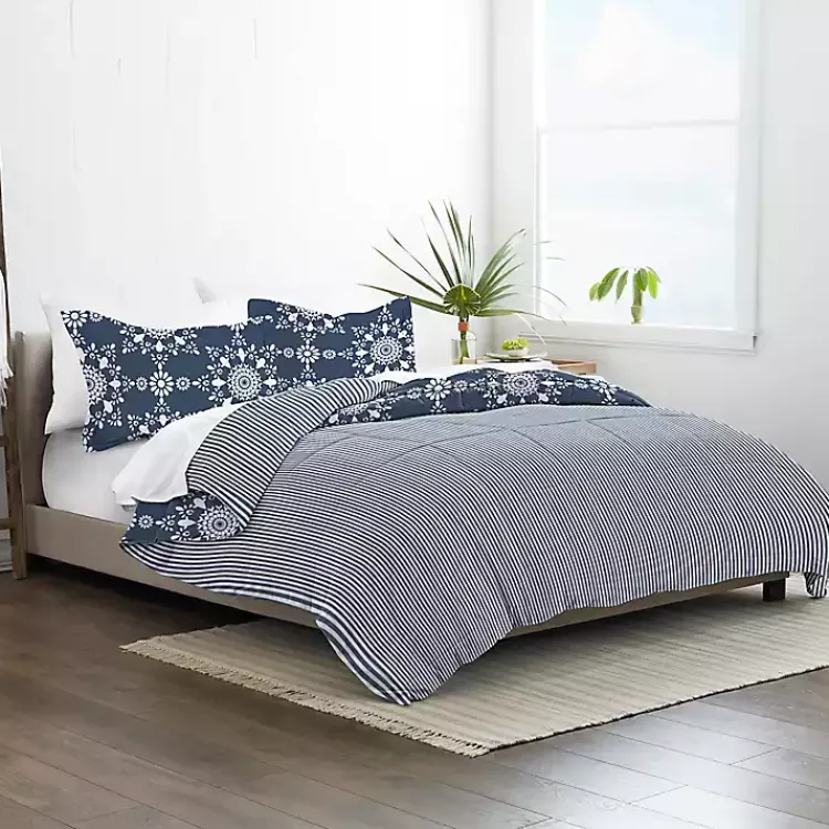 Comforters-Kirklands Home Navy Daisy Medallion Queen 3-pc. Comforter Set Blue