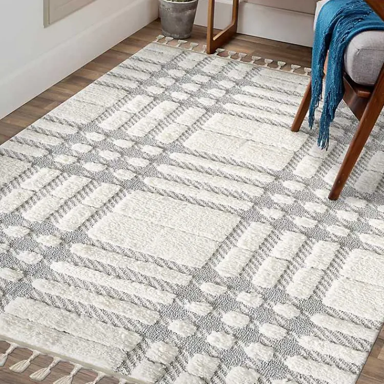 Area Rugs-Kirklands Home Cream and Gray Tufted Criss-Cross Area Rug, 7x9